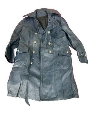 Men's General Long Navy  WW2 Military German Naval U-Boat Leather Trench Coat